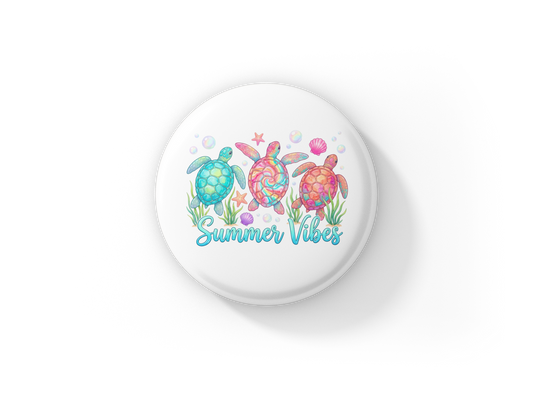Summer Vibes Sea Turtles Pin Back Button, Magnet