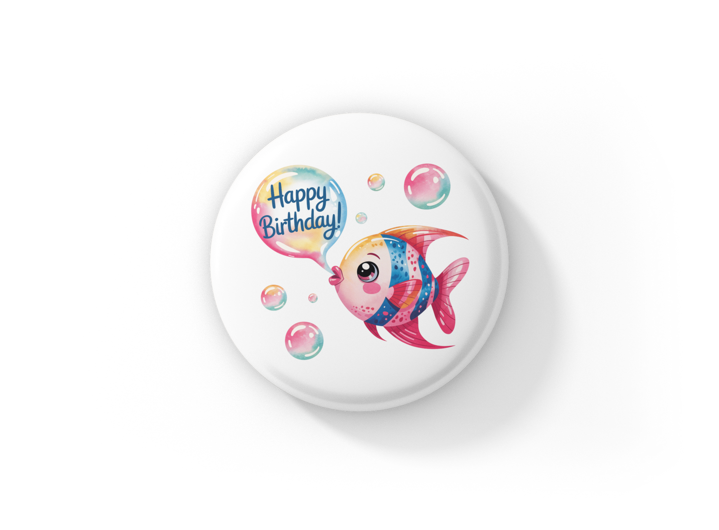 Happy Birthday Tropical Fish Pin Back Button, Magnet