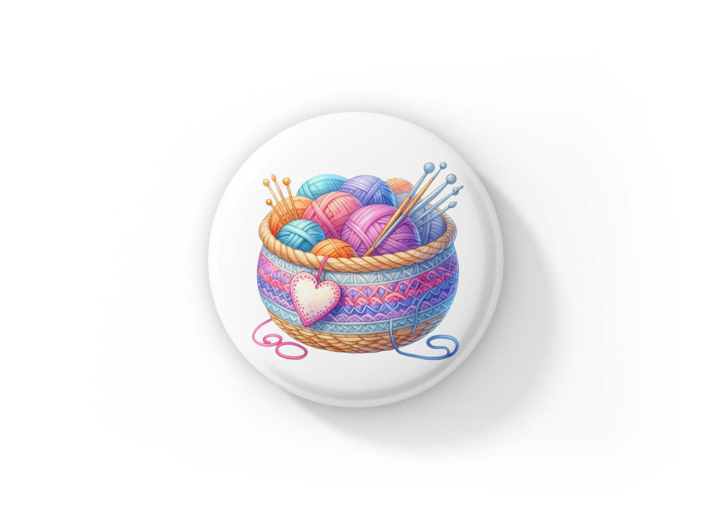 Knitting Basket Pin Back Button, Magnet