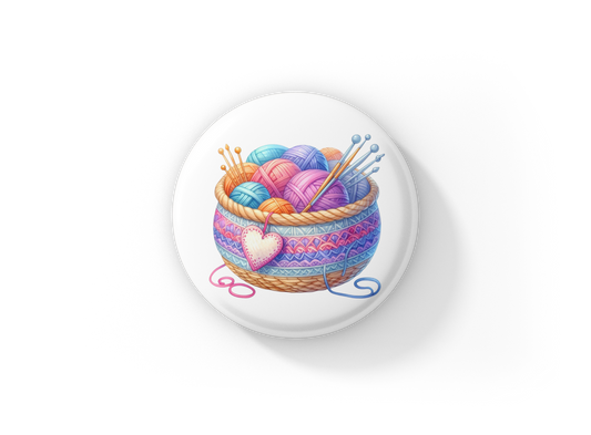 Knitting Basket Pin Back Button, Magnet