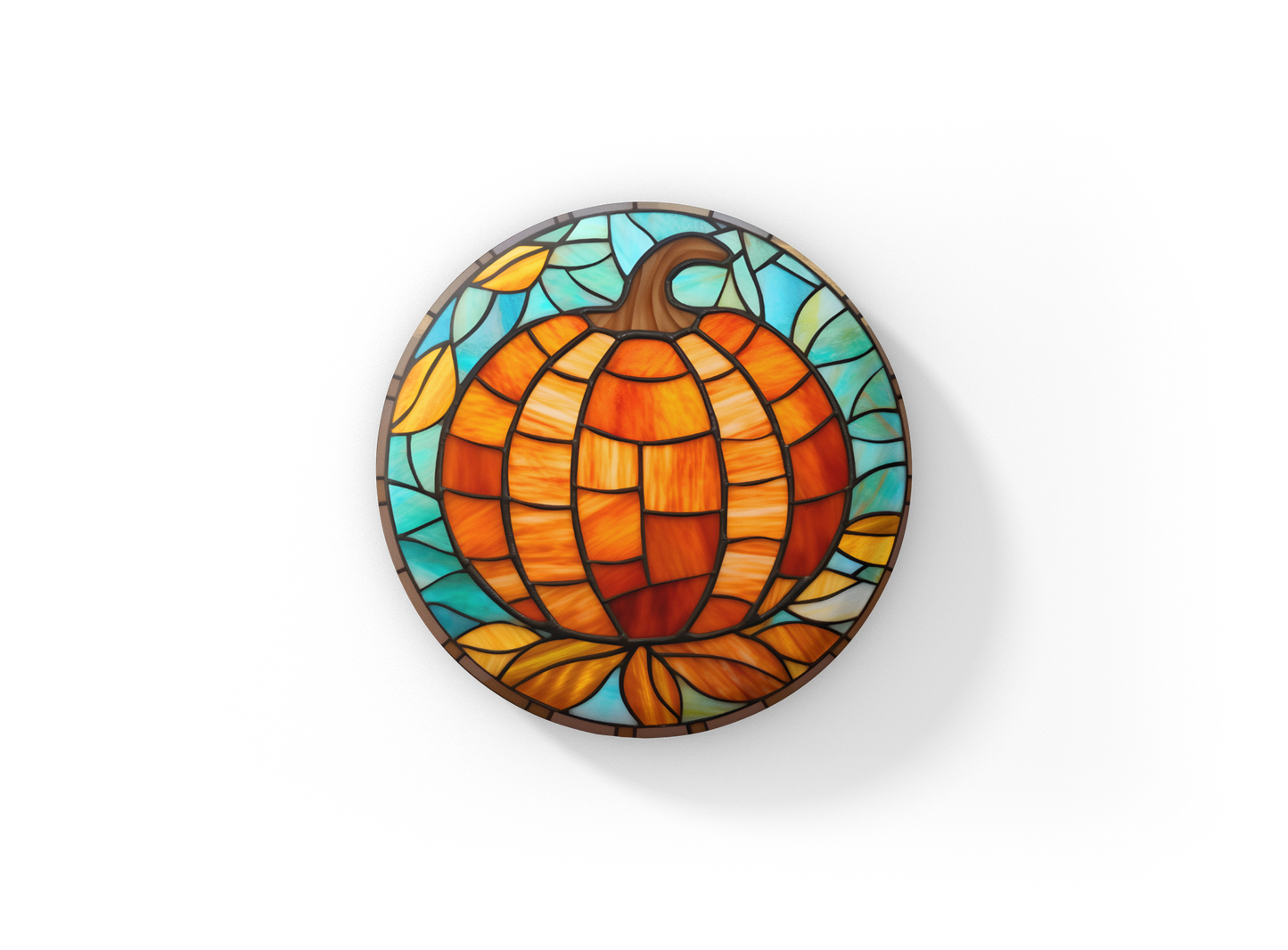 Stained Glass Pumpkin Pin Back Button, Magnet, Keychain