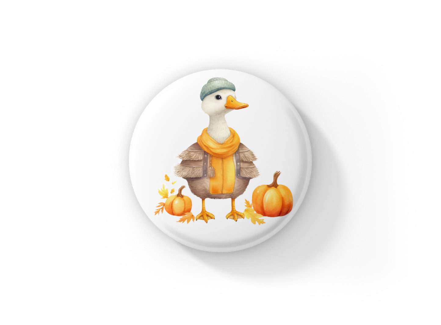 Autumn Duck Pin Back Button, Magnet, Keychain