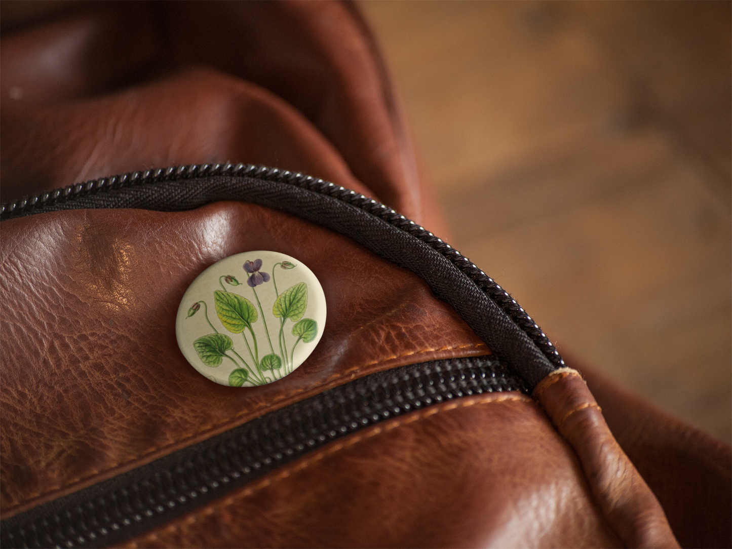 Violet Flower Pin Back Button, Magnet, Keychain