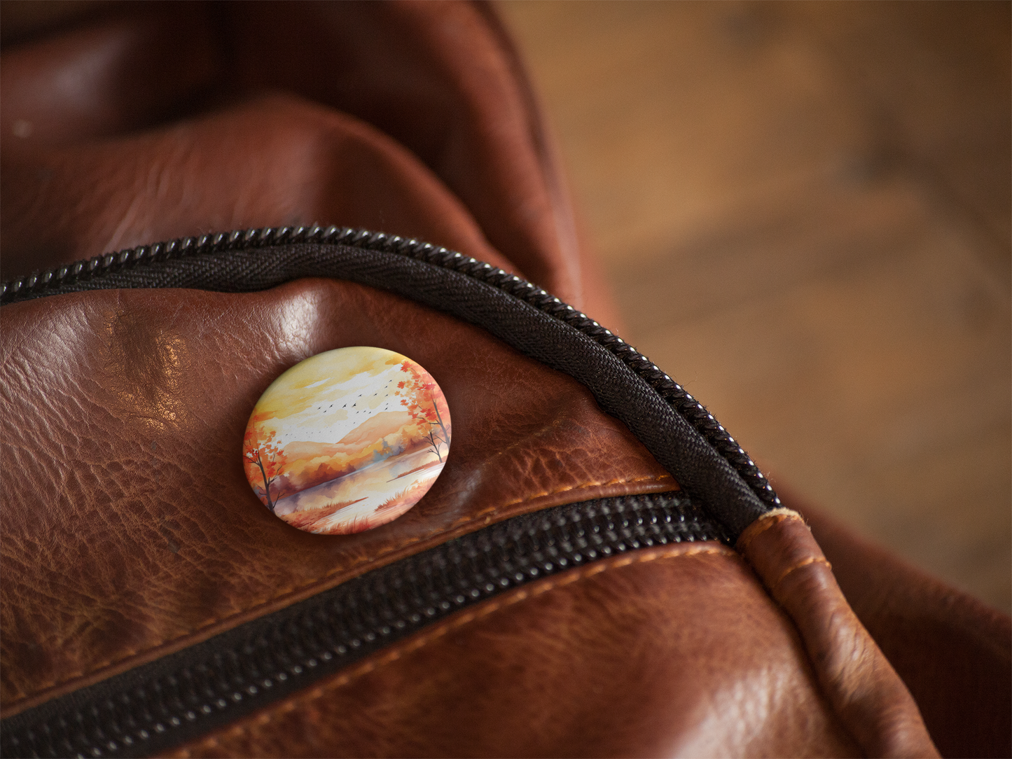 Autumn Landscape Pin Back Button, Magnet, Keychain