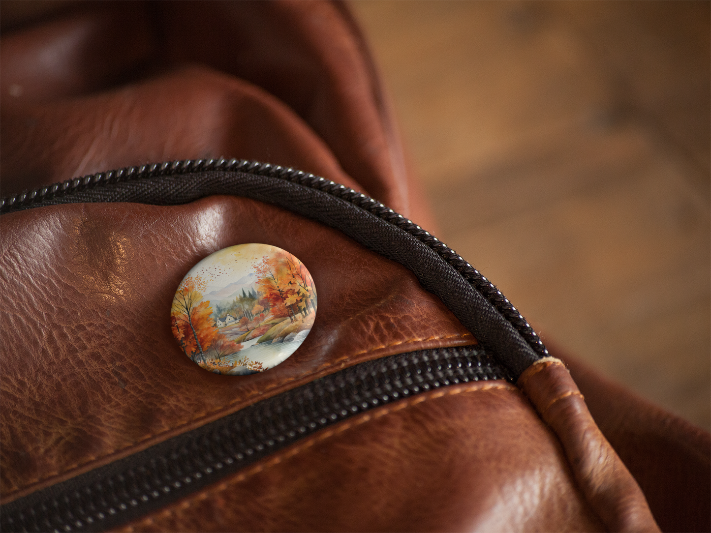 Autumn Landscape Pin Back Button, Magnet, Keychain