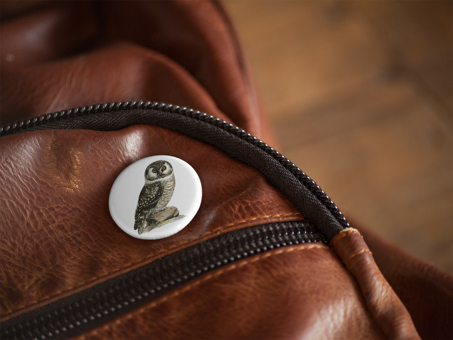 Boreal Owl Pin Back Button, Magnet, Keychain